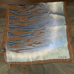 Krizia Vintage Silk Viscose Scarf Burnout Print Brown Gray Made in Italy